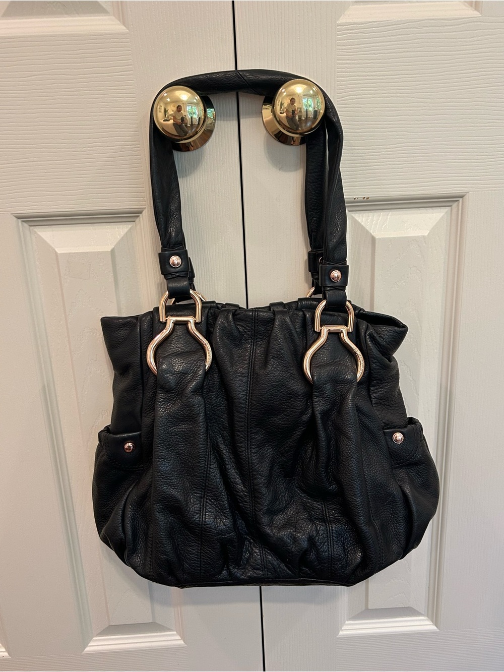 b. makowsky Black Leather Shoulder Bag with Gold-Tone Hardware - Picture 2 of 9